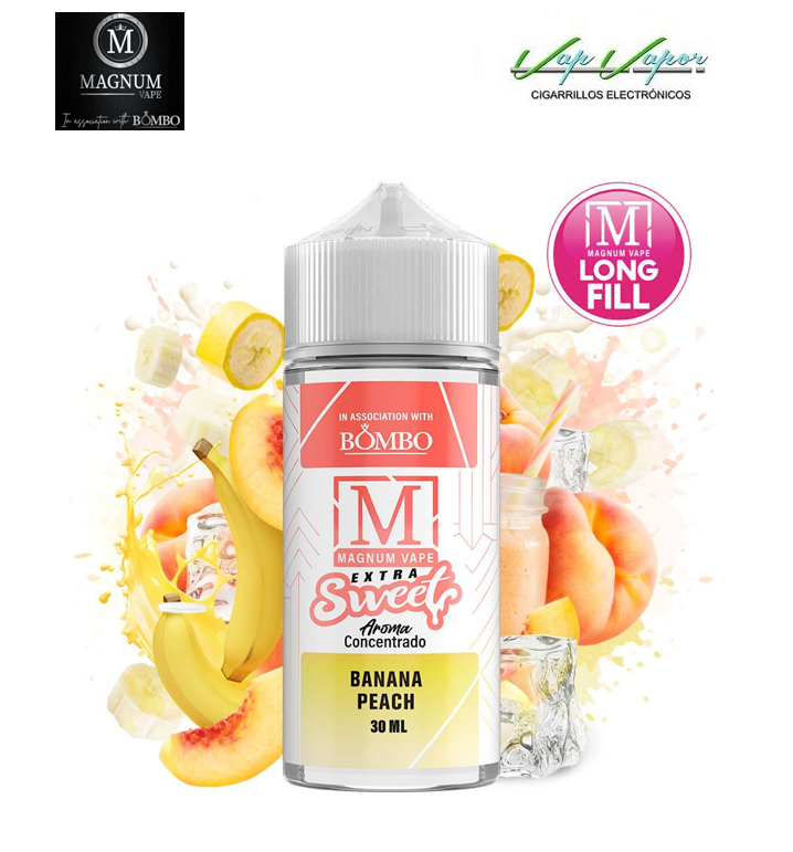 AROMA Magnum Banana Peach Extra Sweet 30ml (120ml bottle ) Longfill Bombo