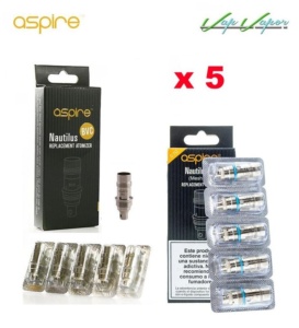 PACK 5 Coils Aspire Nautilus - Nautilus 2s /  0.4ohm/ 0,7 BVC / 0,7 MESH 2S / 1.6BVC / 1.8ohms BVC 