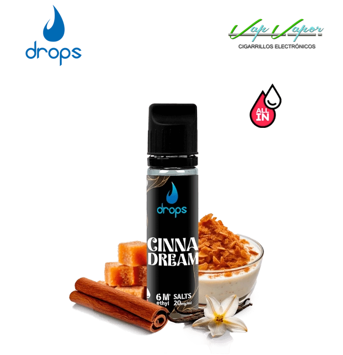 AROMA DROPS All in CinnaDream 10ml (para hacer 60ml) con nicotina de 3mg/10mg/20mg (Vainilla, cereales, canela, azúcar moreno)
