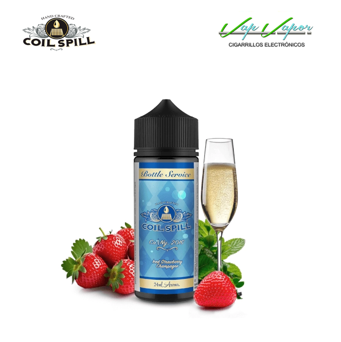 FLAVOUR Coil Spill Bottle 24ml longfill (inside 120ml bottle) (Champagne, Strawberries, Menthol)