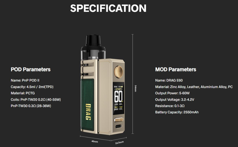 Drag E60  Voopooo 2550mah 