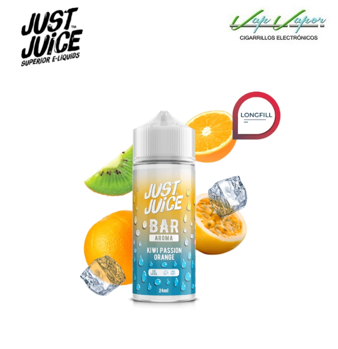 AROMA Kiwi Passion Fruit Orange 24ml Longfill (en botella de 120ml) Just Juice Bar (Kiwi, maracuyá, naranja, frescor)