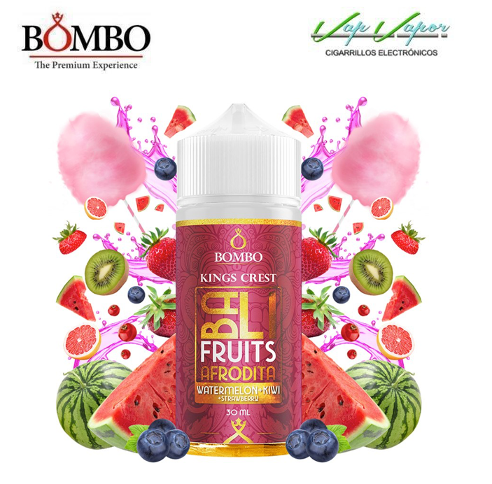 FLAVOUR BALI FRUITS AFRODITA BOMBO Watermelon Kiwi Strawberry 30ml (inside 120ml bottle) Longfill Bombo y Kings Crest
