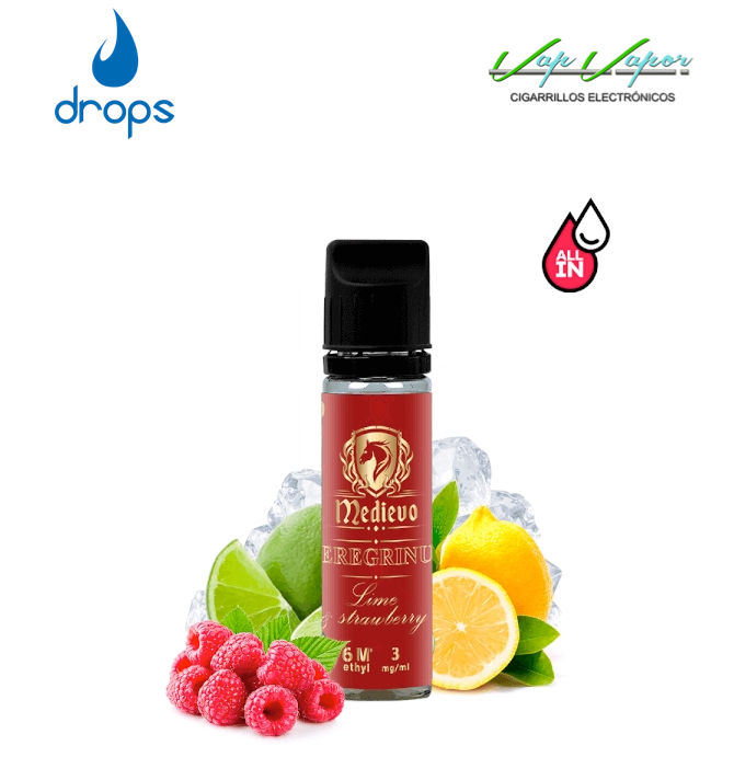 AROMA DROPS All in Medievo Peregrinus 10ml (para hacer 60ml) con nicotina de 3mg/10mg/20mg (Frambuesa, Fresa, Lima Limón)