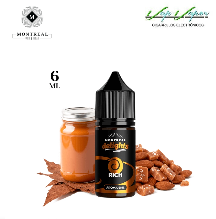AROMA Montreal Delights RICH 6ml (longfill botella 30ml) dulce de leche, caramelo salado, almendras, tabaco