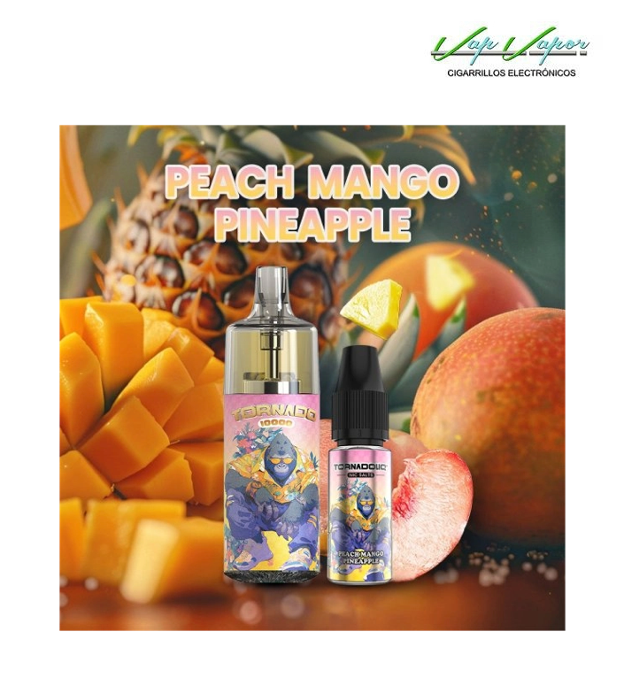 Disposable Pod Peach Mango Pineapple 10.000PUFFS TORNADO empty  + Gift Eliquid 10ml (10mg/20mg) TPD Europe