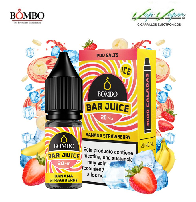 SALTS Banana Strawberry ICE Bar Juice by Bombo 10ml (0mg/5mg/10mg/15mg/20mg) Banana, Strawberries, Freshness