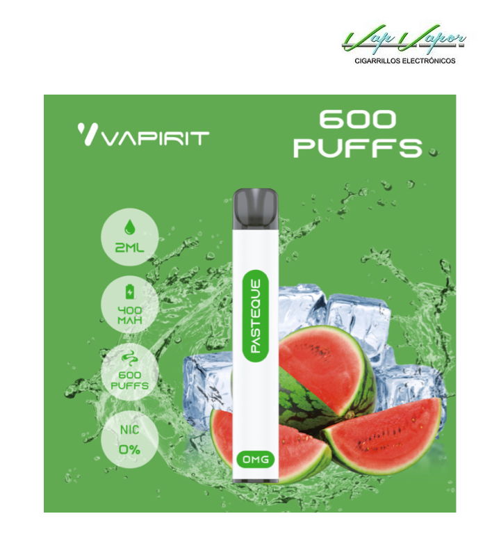 PROMOTION!!! Disposable Pod WATERMELON (Pasteque) (0mg) 600PUFFS 2ml 450mah Vapirit